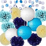 Party Decoration Kit Blue Tissue Paper Pom Poms Flowers Papers Lanterns Circle Garland Birthday Wedding Christening Frozen Theme Party Decorations for Adults Boys Girls By Fadesun