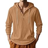 TAFLE Men's Linen Hoodie Lightweight Hawaiian Shirt Casual Beach Shirt with Pockets