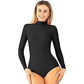 Kepblom Adult Ballet Dance Leotard Turtleneck Long Sleeve Spandex Bodysuit Tops for Women