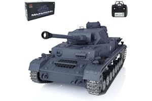 wheelfun Heng Long RC Tank 1/16 7.0 Customized Panzer IV F2 RTR RC Tank 3859 Metal Tracks Wheels 360°Turret Rotation Smoking Unit BB Shooting Airsoft Tank BB Pellets