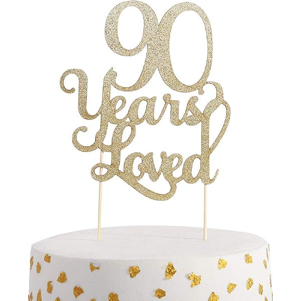 90 Years Blessed & Loved Cake Topper - Double Sided Silver Glitter, For 90th Birthday Or Anniversary Decor