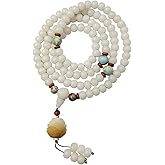 Mansiyuyee Natural White Bodhi Seed 108 Mala Beads Bracelet for Women with Lotus/Praying Hands Buddhist Prayer Beads Necklace