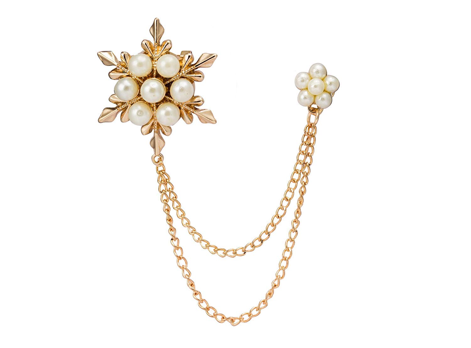 Brooch Lapel Pin for Men Pearl Star and Flower with Hanging Chain Lapel Pin Badge Coat Suit Wedding Gift Party Shirt Collar Accessories