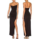 Aigeman Women Spaghetti Straps Cowl Neck Maxi Dress Bodycon Formal Dresses Ruched High Slit Cocktail Party Dress 60
