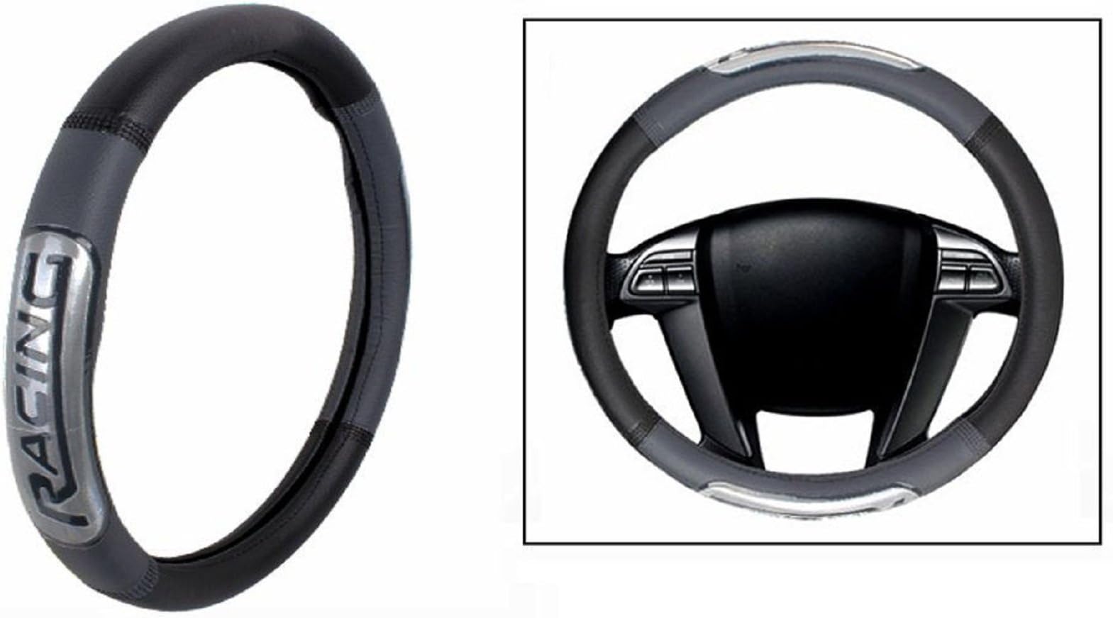 Vocado® Racing Black & Grey Car Steering Wheel Cover M-Honda Jazz Type 1 (2009-2010)