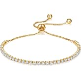 MINDDHA CZ Tennis Bracelet, 2mm/3mm, 14K Gold Plated, Adjustable Slider