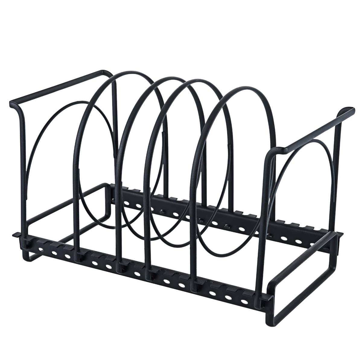 Pot and Pan Organizer Rack, Heavy Duty Pan Organizer Rack, 4-Tier Cookware Holder Pot Lid Organizer for Kitchen Cabinet Pantry and Shelves, Total 4 Adjustable Compartments, Black