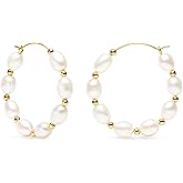 COMOTO Pearl Hoop Earrings for Women 14K Gold Filled White Freshwater Cultured Pearl Hoop Earrings COMOTO Jewelry
