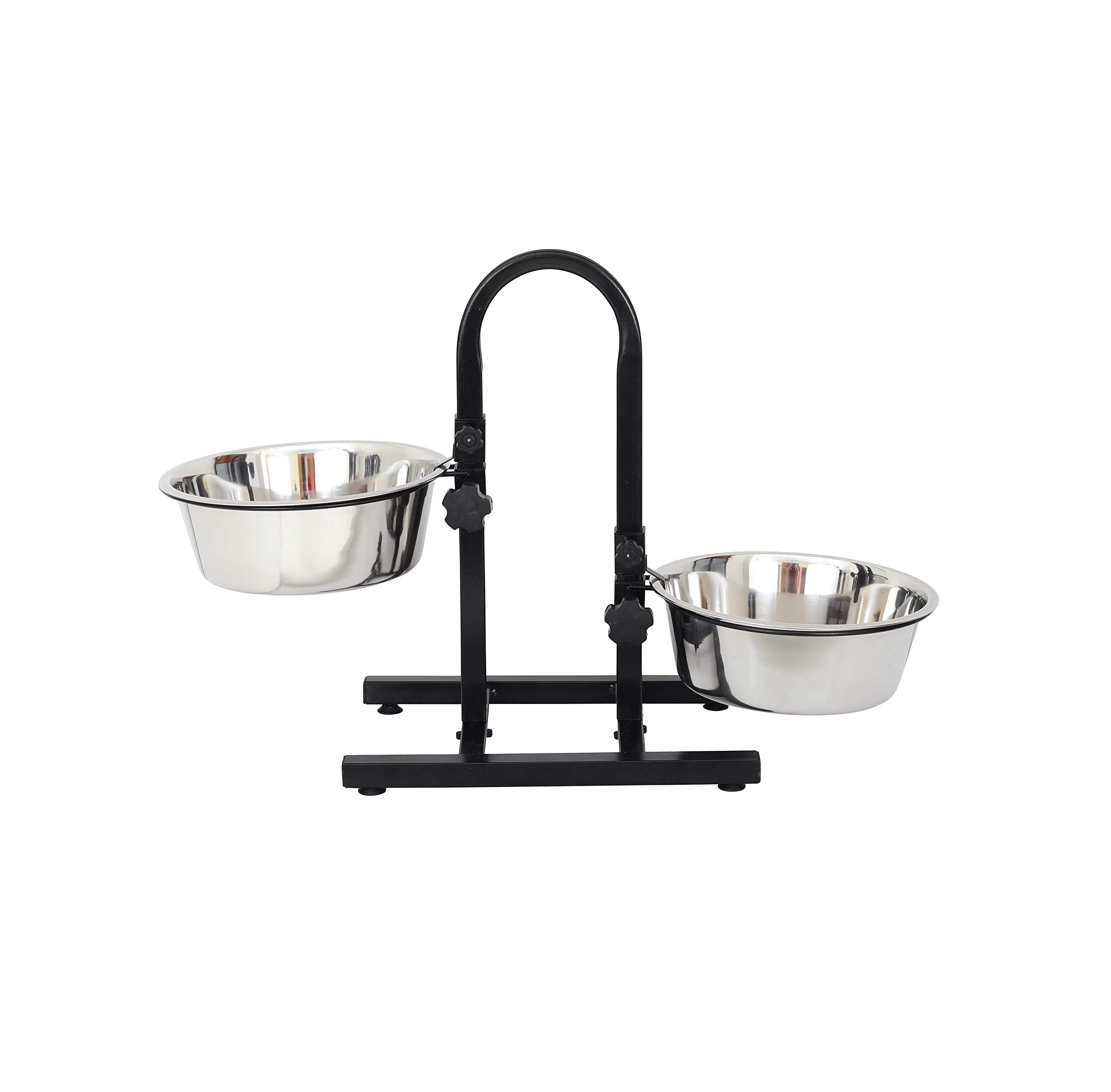 Iconic Pet Adjustable U-Design Double Diner - Non-Skid Rubber Base Noise Free Stable Dog Food Stand with 2 Qt - 8 Cup/ 64 oz Stainless Steel Elevated Dog Food Bowls for Proper Growth & Digestion