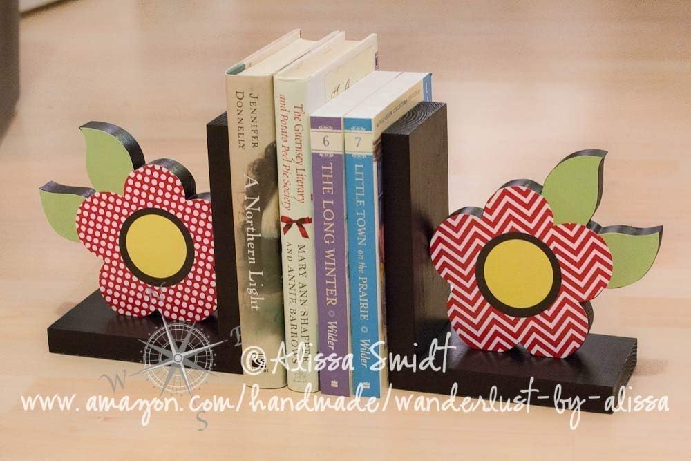 Wooden Flower Bookends - Custom Designed Bookends