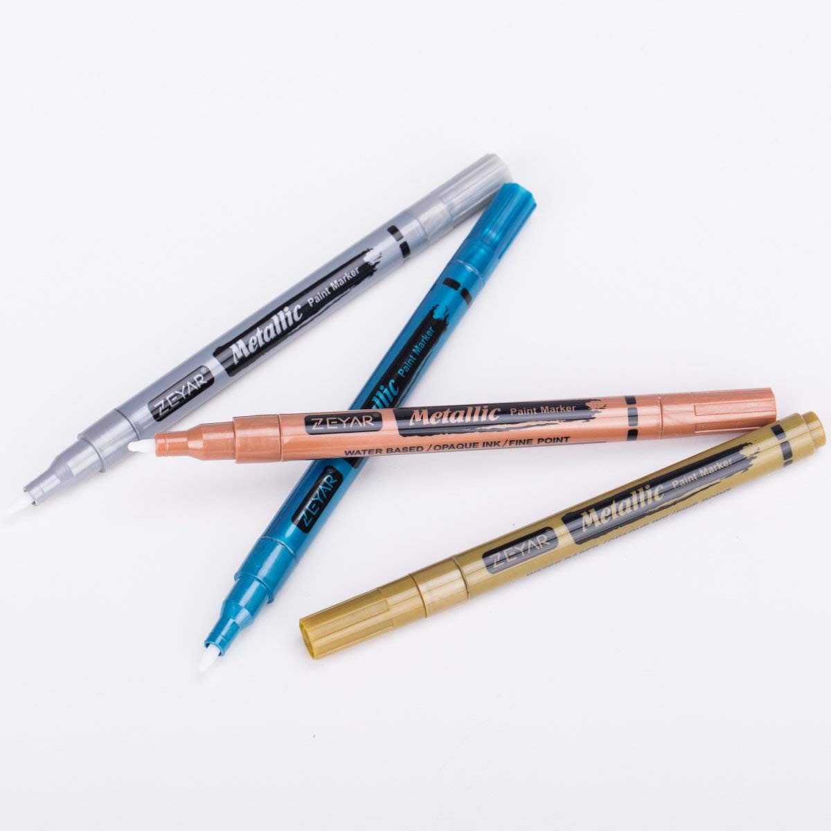 ZEYAR Acrylic Paint Pens, Water based, Fine Point, 12 Metallic colors, Acid Free, Opaque Ink, Great for greeting card, Album, Poster, Scrapbook and so on