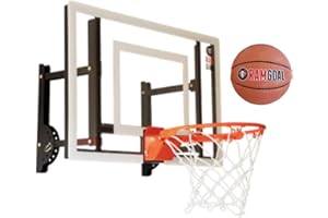 RAMGOAL Wall Mounted Indoor Adjustable Mini Basketball Hoop with Ball | 24" Shatter Resistant Backboard with Professional Grade Breakaway Rim and Steel Reinforced Wall Mount Built for Slam Dunks