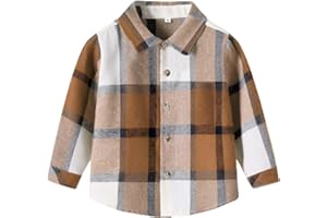 ZITY Toddler Boys Long Sleeve Shirts Button Down Plaid Flannel Dress Shirt for Kids Baby Boys Girls
