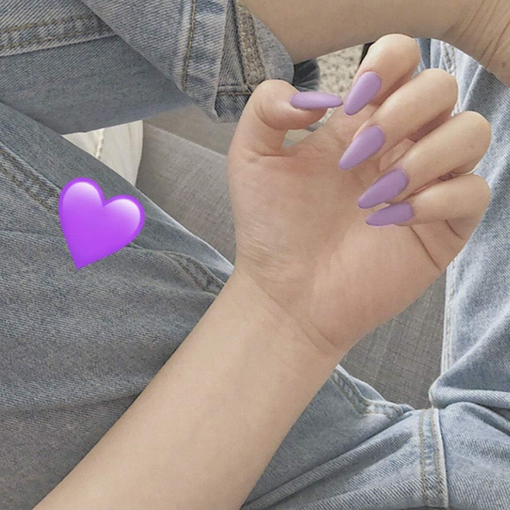 Tgirls 24Pcs Matte False Nails Tip Punk Full Cover Long Stiletto Fake Nails Shape Nails Sharp Art Nail for Women and Girls (Purple)