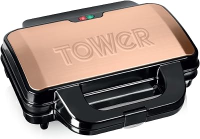 Tower Deep Fill Sandwich Maker 900W Rose Gold T27013RG with 4 Moulds