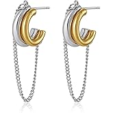 Silver and Gold Two Tone Earrings for Women Light Weight Mixed Metal Dangle Earrings Statement Chain Tassel Hoop Earrings Trendy Fashion Jewelry Gift