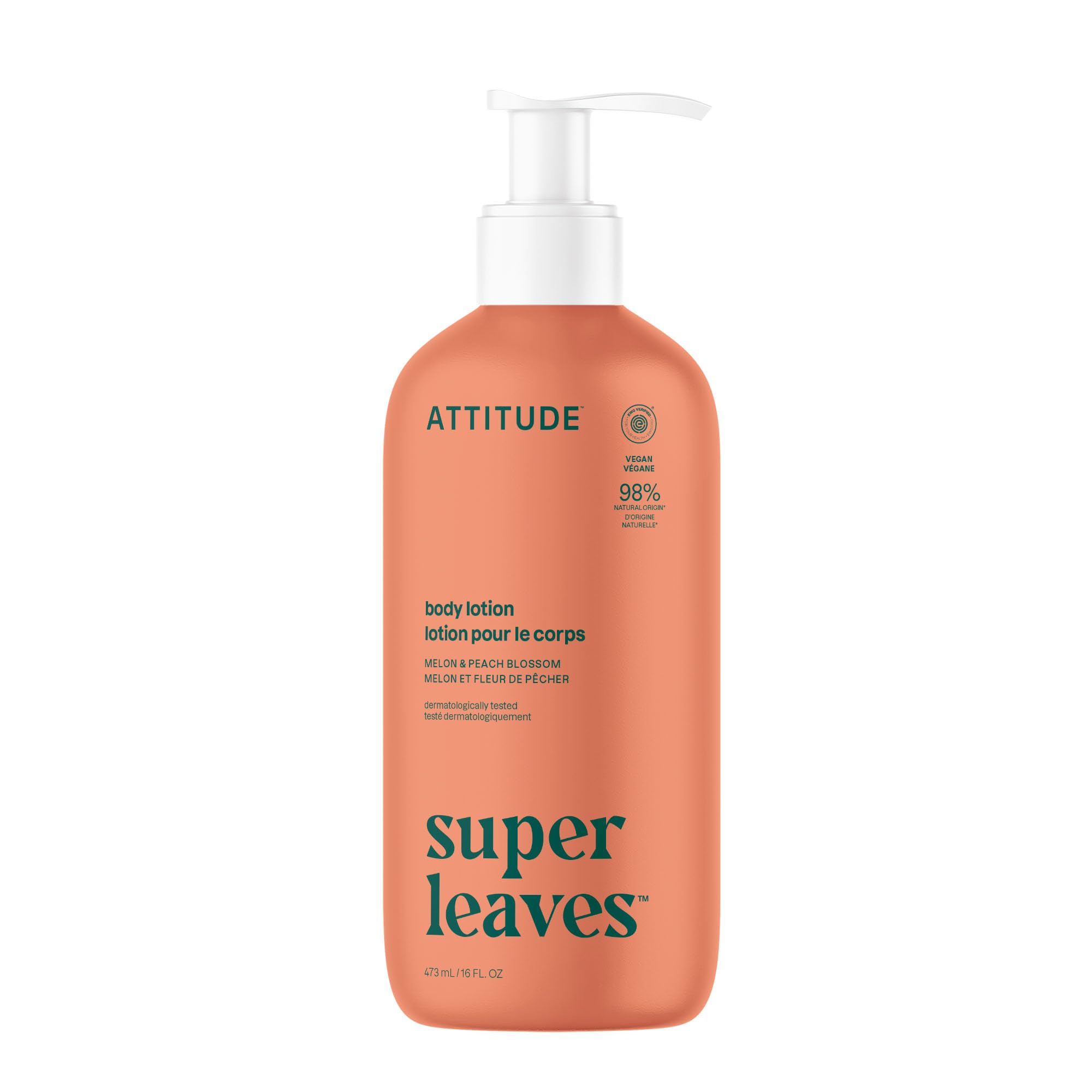 Photo 1 of ATTITUDE Body Lotion, EWG Verified Moisturizer, Vegan Skin Care Products, Non-Greasy, Hydrating for Dry Skin, Cruelty Free, Glowing, Melon & Peach Blossom Scent, 16 Fl Oz