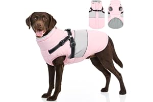 SUNFURA Dog Coat for Large Dogs, Warm Pet Jacket Winter with Harness Built in, Waterproof Pet Snow Jacket with Furry Collar, Reflective Fleece Snowsuit for Extra Large Dogs, Pink XL