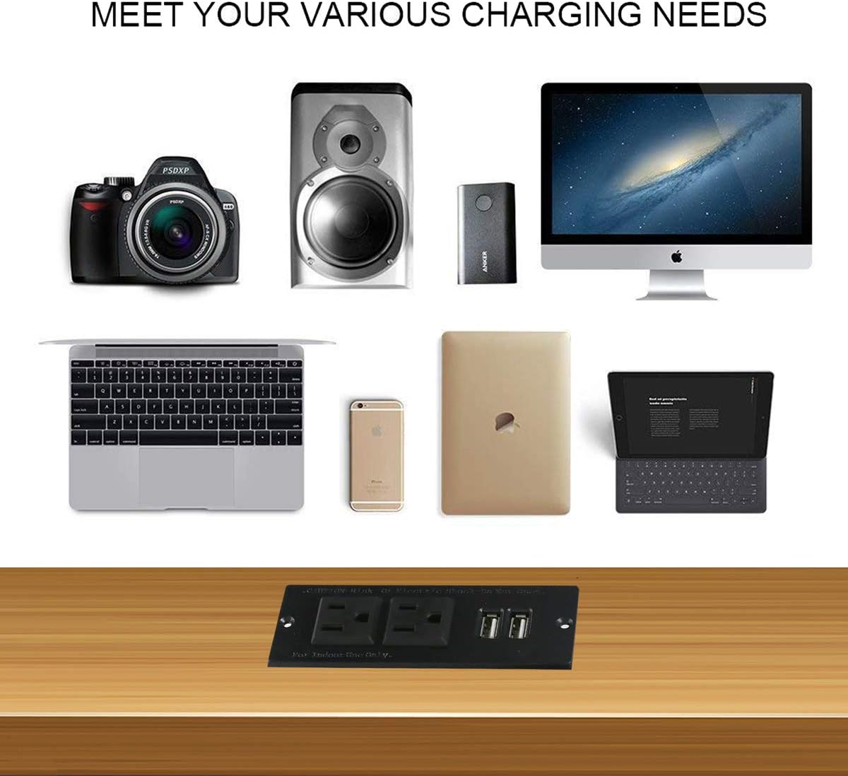 Conference Recessed Power Strip Socket 9.8Ft Cord, Desktop Power Grommet Power Strip with 2-Outlet & 2 USB Ports - - 