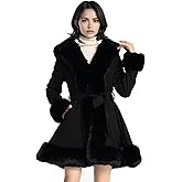NXBC Winter Faux Fur Coats for Women,Faux Fur Leather Jacket Women,Winter Long Sleeve Furry Trim Peplum Parka Coat with Belt