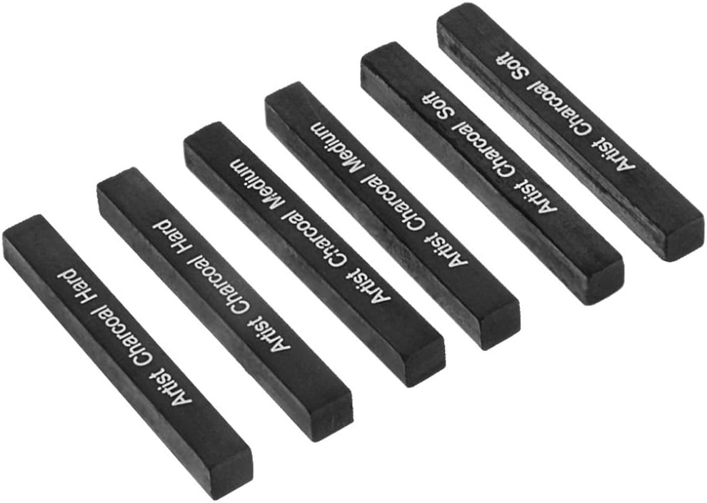 Looneng Square Compressed Charcoal Sticks Assorted, Soft, Medium, Hard, Pack of 6 : Office Products