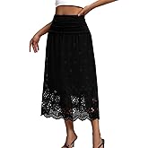 DRESSTELLS Boho Maxi Skirt for Women 2026 Lace Eyelet High Waist A-Line Flowy Beach Tiered Long Wedding Skirts