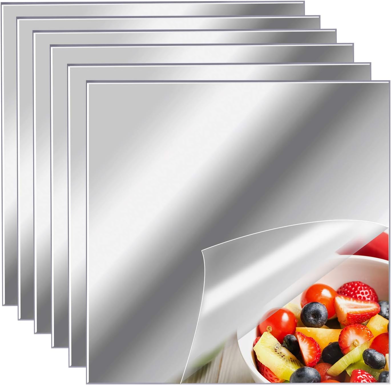 Aneco 6 Pack Thick Flexible Mirror Sheets Stick on Mirror Sheet Mirror