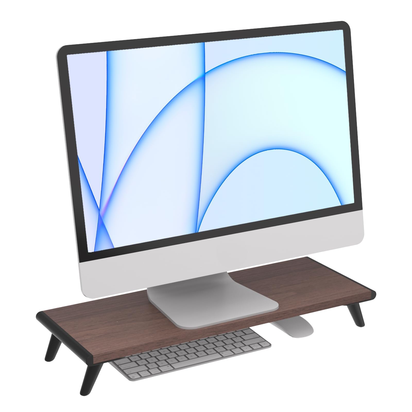 Photo 1 of loukin Monitor Stand Riser for Desk, 22.4" x 8.3" Larger Computer Stand for Laptop, PC, Printer, Sturdy Desktop Computer Shelf with Non-Skid Rubber, Home Office (Brown)
