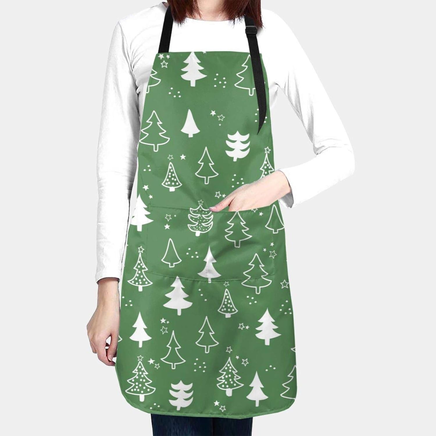 Christmas Tree Kitchen Aprons for Women Men Plus Size with 2 Pockets