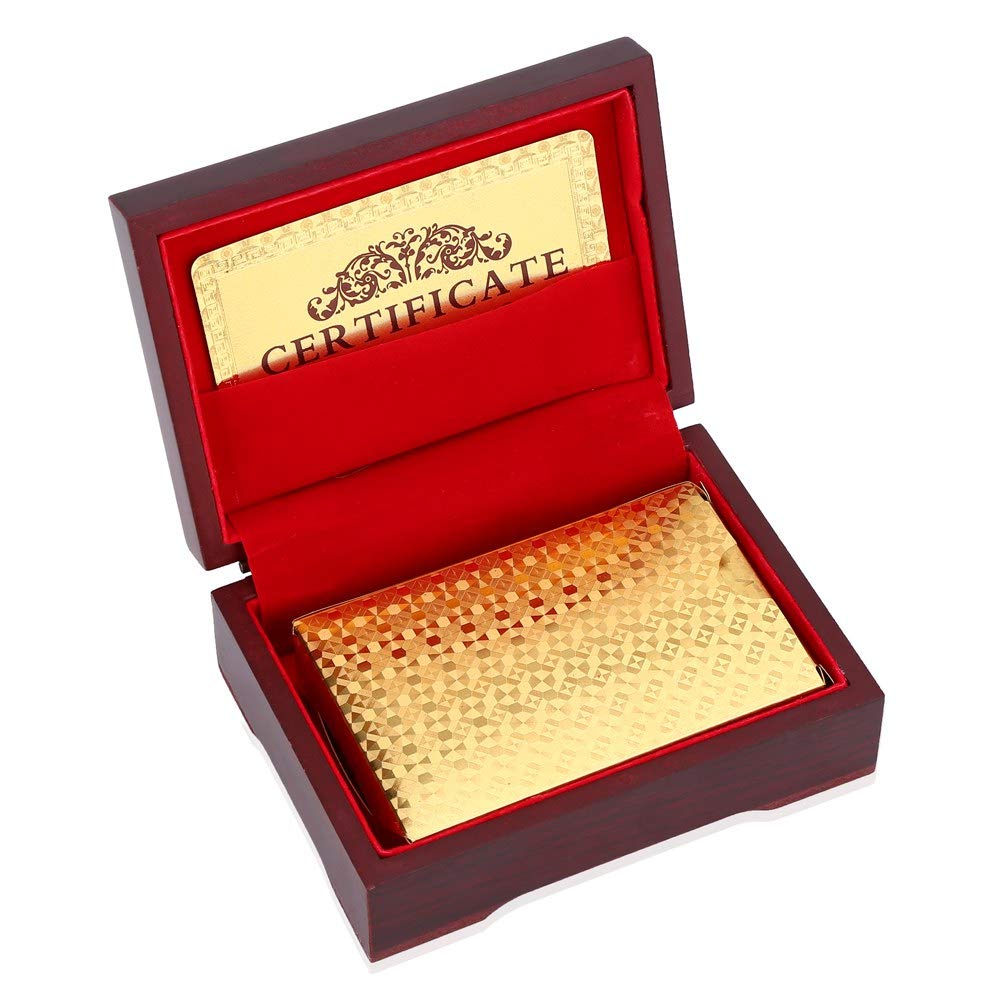DEWIN Poker Cards Gold, Durable Playing Cards Poker Cards Waterproof Fake Gold Foil Playing Cards Plastic Poker Game Cards with Box Check