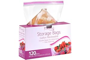 TYPLASTICS Gallon Food Storage Freezer Bags, Double Zipper for Freshness, Easy Open Design, Reclosable, 120 Count