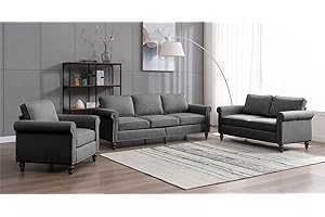 ZAFLY 3PCS Sofas Sets, Dark Grey Sofa Sets Come with 3-Seat Sofa and Loveseat and Armchair, Modern Style Living Room Furniture Set Couches for Living Room/Office/Apartment