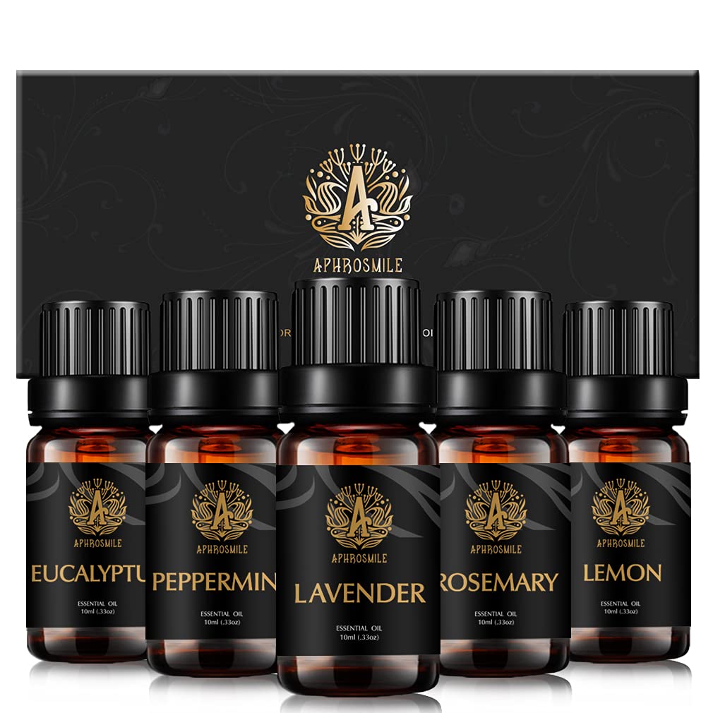 Aromatherapy Lavender Essential Oils Set, 100% Pure Lavender,Rosemary,Eucalyptus, Peppermint,Lemon Scented Oils Set, 5x10ml Therapeutic Grade Eucalyptus Essential Oils Fragrance Kit for Diffuser