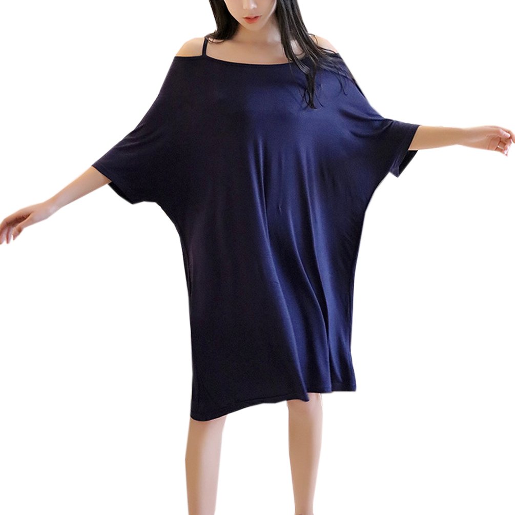 ENJOYNIGHT Sleepshirt Sexy Modal Nightshirt For Women Plus Size S-XXL (Dark Blue)