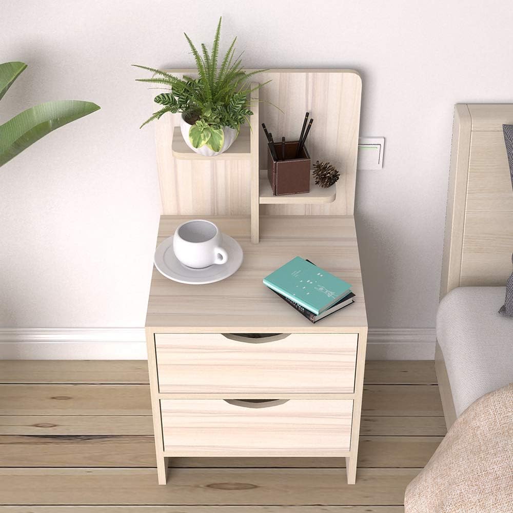 SogesPower Nightstand Bedside Table Wood End Table Coffee Table with Drawers and Shelves Bed Table Small Night Stand, White Maple, JZS-CT2-2-MP-N: Kitchen & Dining