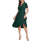 Women's V Neck Short Sleeve A Line Tiered Flowy Casual Beach Dress | 2026 Summer Trendy, Mind, with Pockets