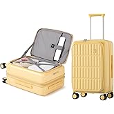 aji Expandable Top Open Carry On Luggage 22x14x9 Airline Approved, 20 Inch Hard Shell Carry On Suitcase with Spinner Wheels,Travel Small Luggage for Women Men,Cheese Yellow