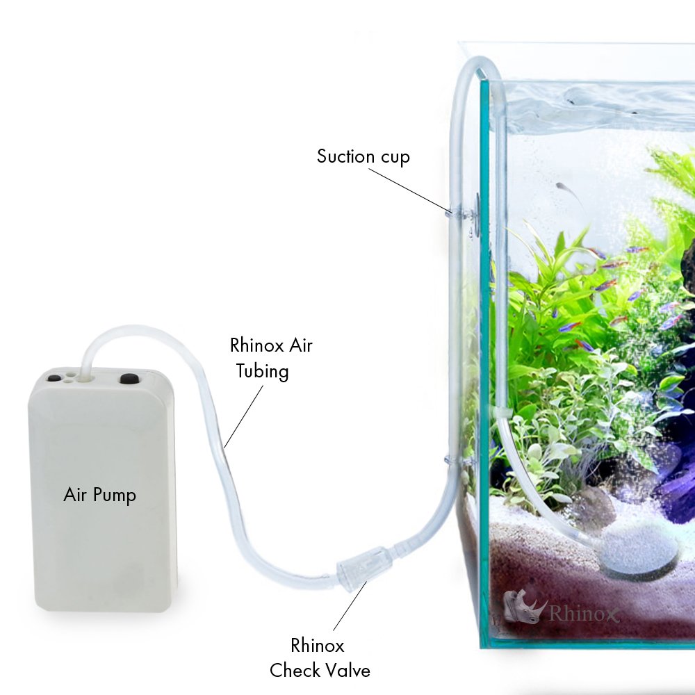 Rhinox Aerator Bubbler Set -- Additional oxygen promotes fish health - Increase water circulation - Unobtrusive, hides well in hydroponic or fish tank - Produce small bubbles as silent as in a library