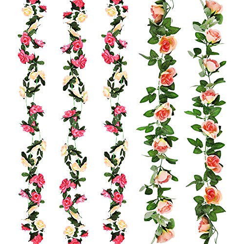 CEWOR 5pcs Fake Flowers Vine Artificial Flowers Rose Vine