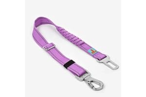 DOG FRIENDLY CO DF Co. Dog Seat Belt | Safe and Comfortable Dog Transportation | Adjustable Length, Anti-Shock Bungee, Universal Heavy Duty Clips | Purple