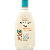 Aveeno Kids Bubble Bath, Sensitive Skin, 19.2 fl. oz | Oat Extract, Kids Bath Liquid, Nourishes Skin, Big Fluffy Bubbles, Dye-Free