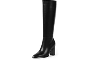 Easyfox Knee High Boots Women Pointed Toe Chunky Heel Fall Tall Boots Side Zipper Long Boots for Women