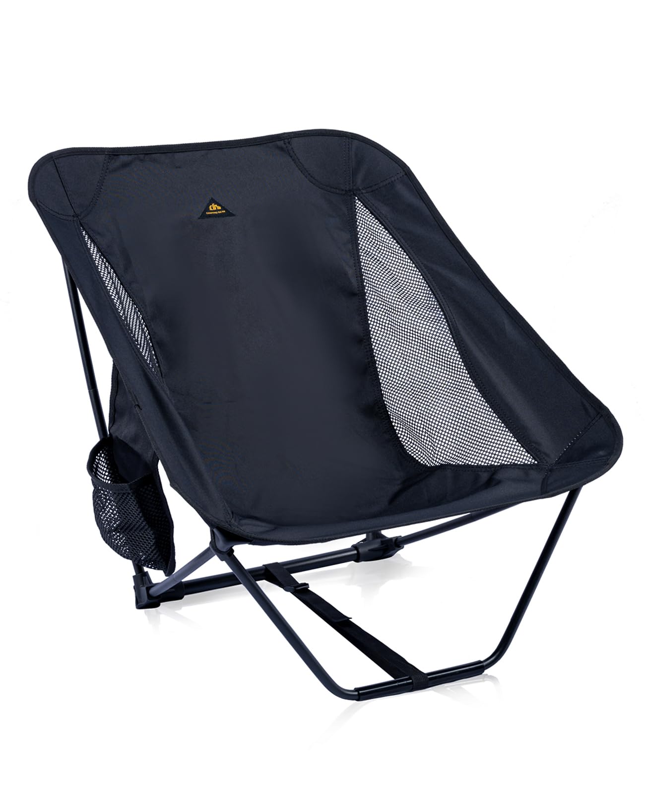 iClimb Low Ultralight Compact Camping Folding Chair with Side Pocket and Carry Bag (Black)
