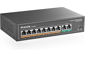 MokerLink 10 Port PoE Switch with 8 Port PoE+, 2 Fast Ethernet UpLink, 100Mbps, 120W 802.3af/at PoE, Fanless Plug & Play