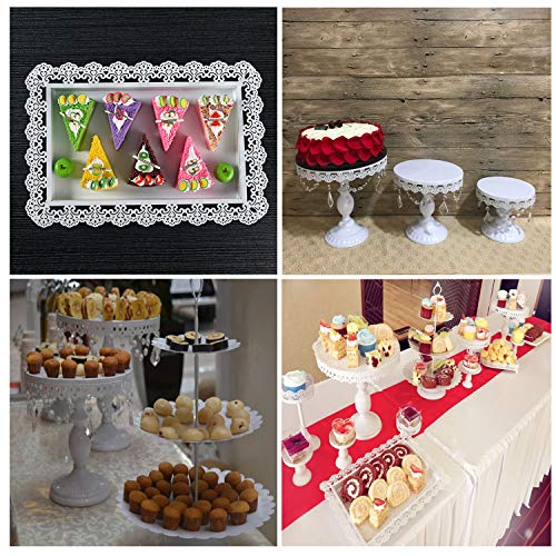 Proshopping 9 Set Antique Metal Cake Stand, Classical Round Cupcake Holder, Cake Plate Tray, Cookie Pedestal Display Tower, for Wedding Birthday Party, with Crystals Pendants and Beads, White - Thumbnail 4