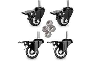 YOOGAA 2" Stem Caster Wheels with Safety Dual Locking 600Lbs Heavy Duty Threaded Stem Casters No Noise Swivel Castors with Brakes 3/8"- 16 x 1 (Set of 4)