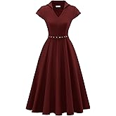 Wedtrend 1950's Vintage Dresses for Women Cocktail Dress with Belt Modest Church Dress Wedding Guest Dresses with Pockets