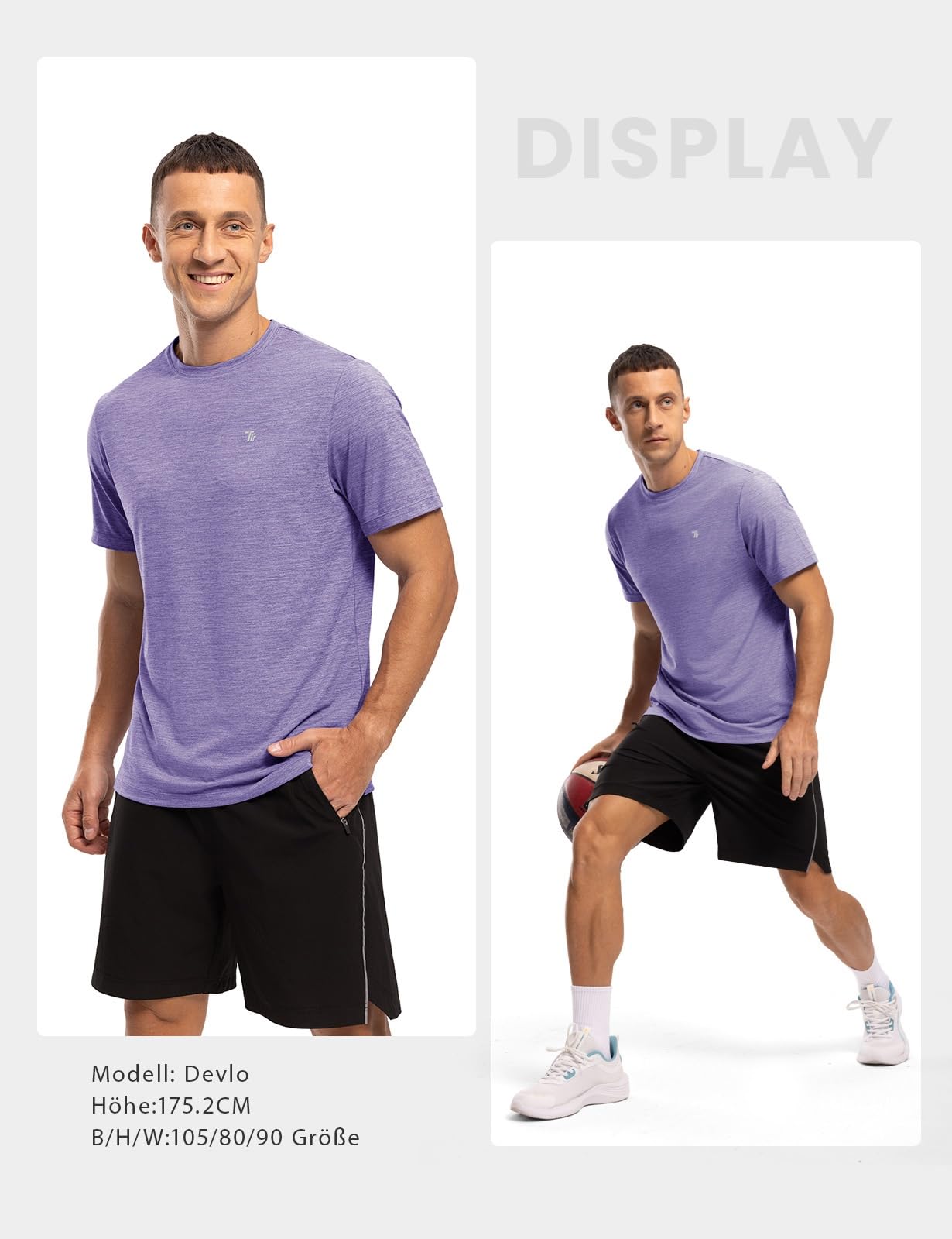 Rdruko Sport Tshirts Herren Funktionsshirt Kurzarm Laufshirt Schnelltrocknend UV Shirt Atmungsaktiv Trainingsshirt Männer für Gym Fitness Workout - Tiefviolett, L 6
