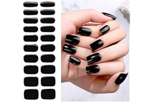 BELOVEDONE Semi Cured Gel Nail Strips Black 20 PCS Gel Nail Stickers Required UV Nail Lamps Light Gel Nail Wraps Salon-Quality Long Lasting Easy to Use for Home Nails DIY