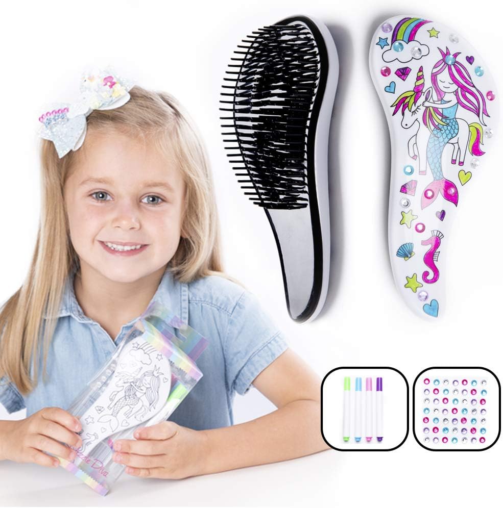 Girls Mini Hair Brush Set A Fun, ColourYourOwn Craft Activity Kids can Decorate their Cute
